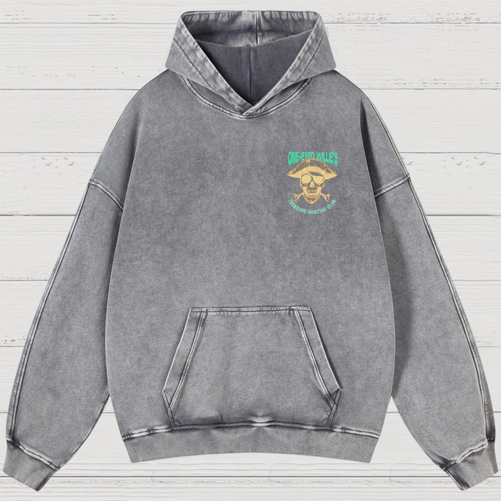 Retro Treasure Hunting & Pirate Ship Graphic Washed Hoodies