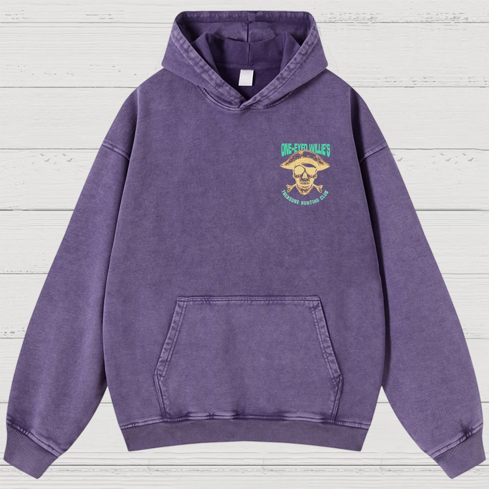 Retro Treasure Hunting & Pirate Ship Graphic Washed Hoodies