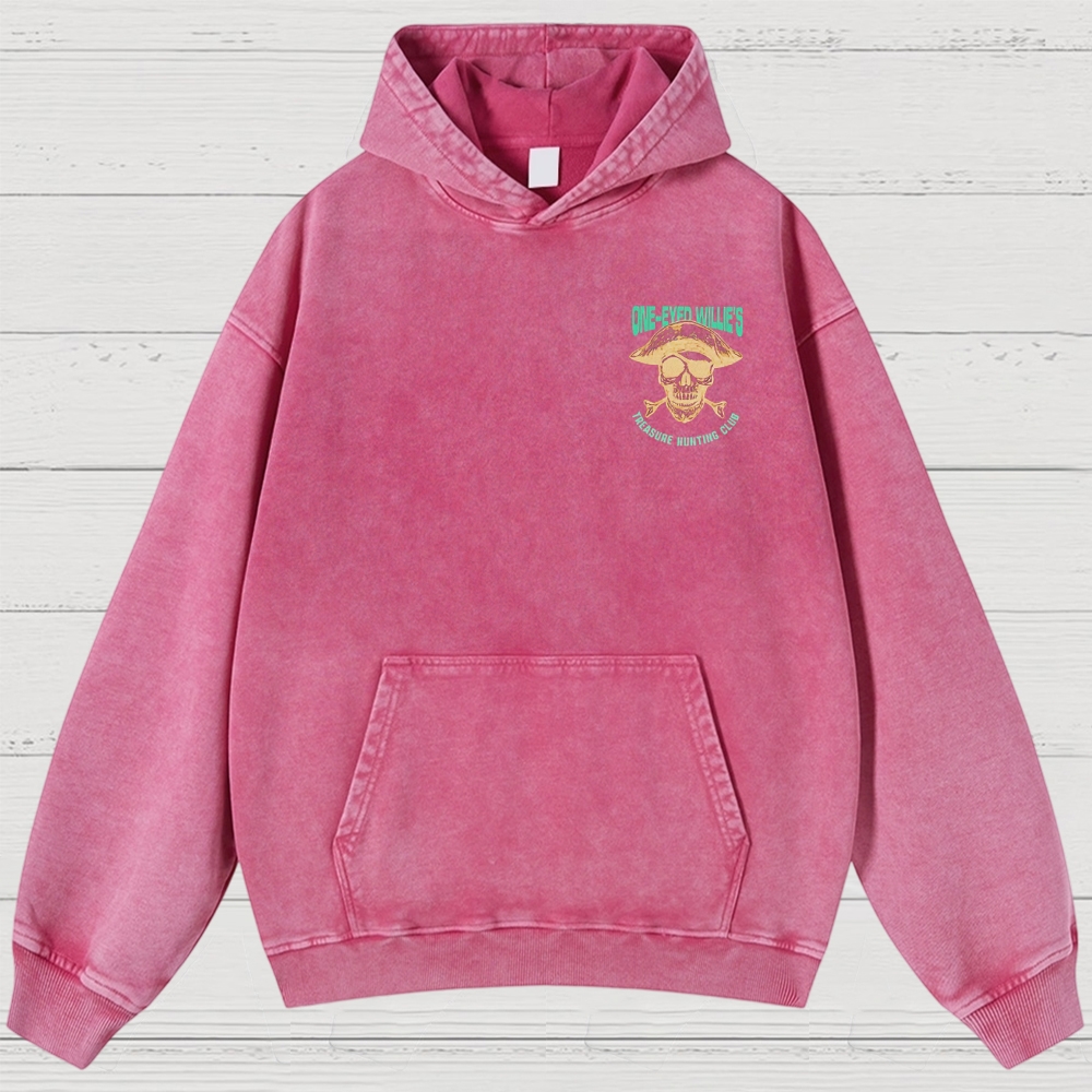 Retro Treasure Hunting & Pirate Ship Graphic Washed Hoodies