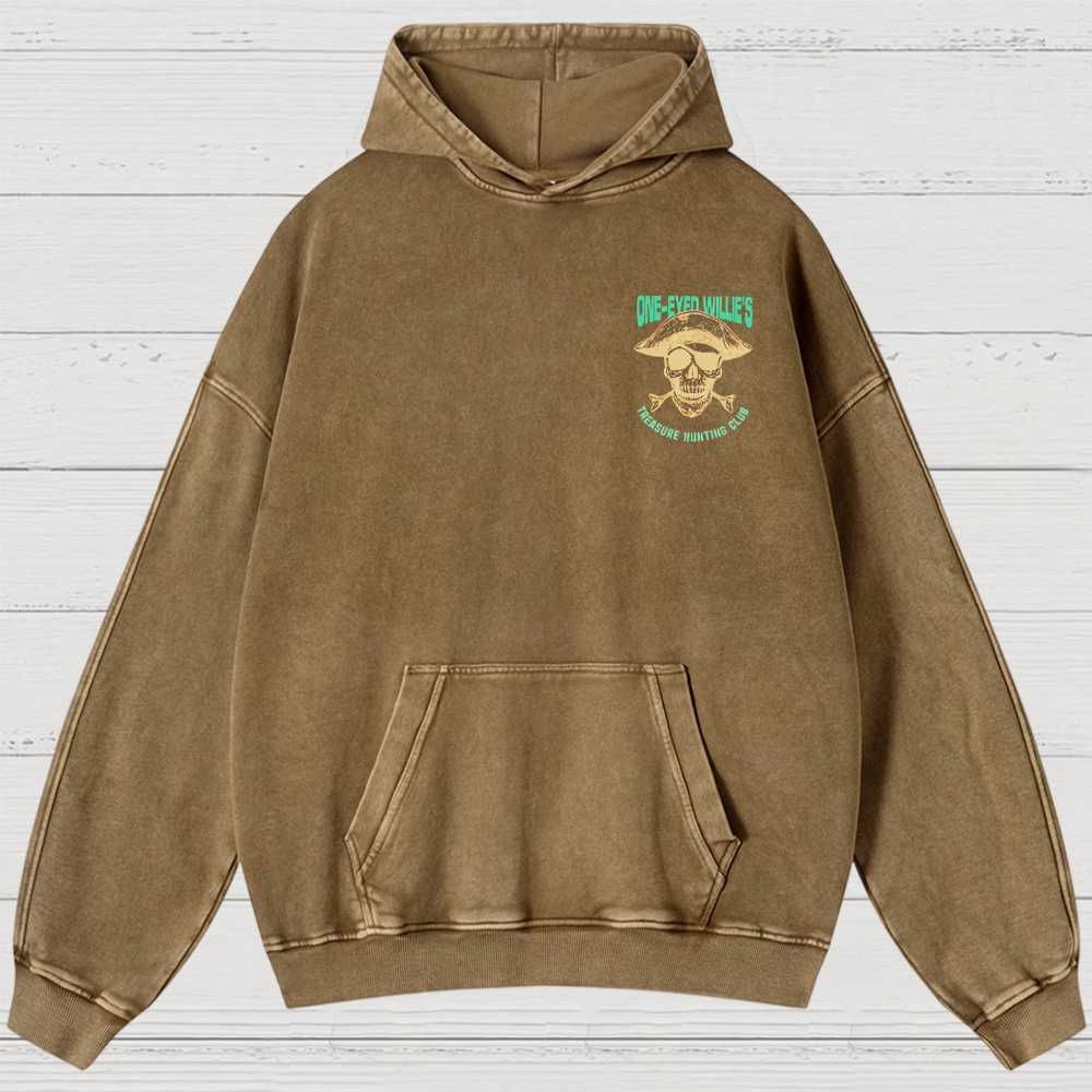 Retro Treasure Hunting & Pirate Ship Graphic Washed Hoodies