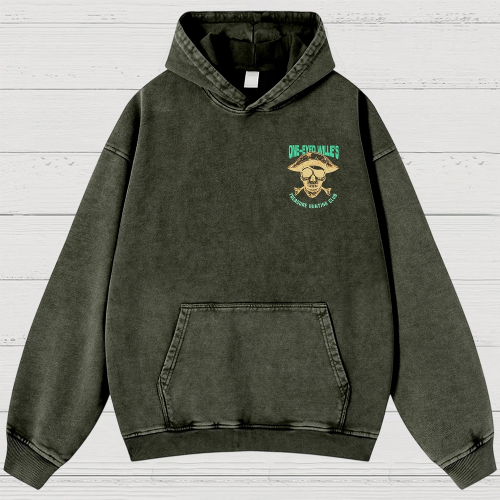 Retro Treasure Hunting & Pirate Ship Graphic Washed Hoodies