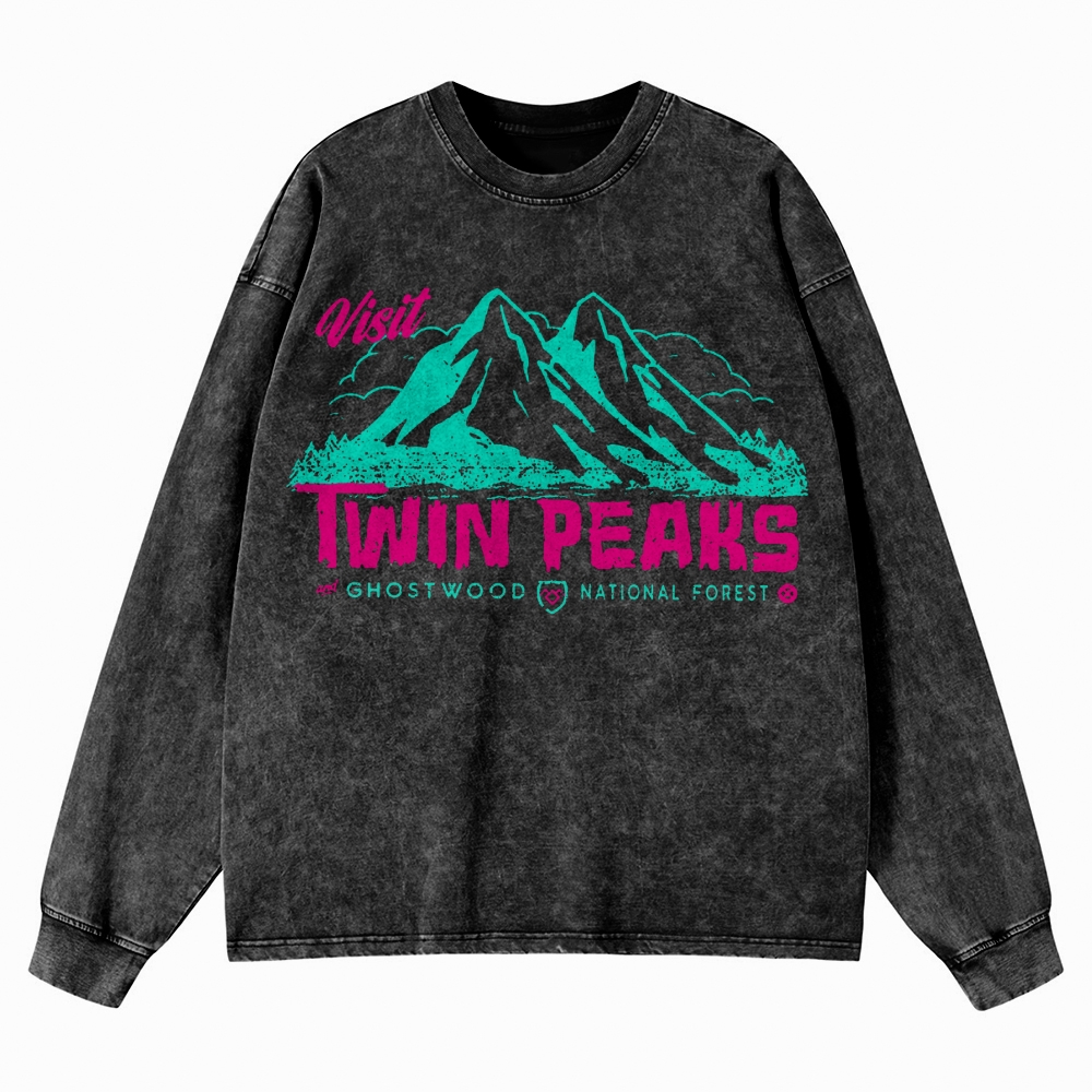 Retro Forest Fictional Nature Reserve Washed Long-Sleeved T-Shirt 