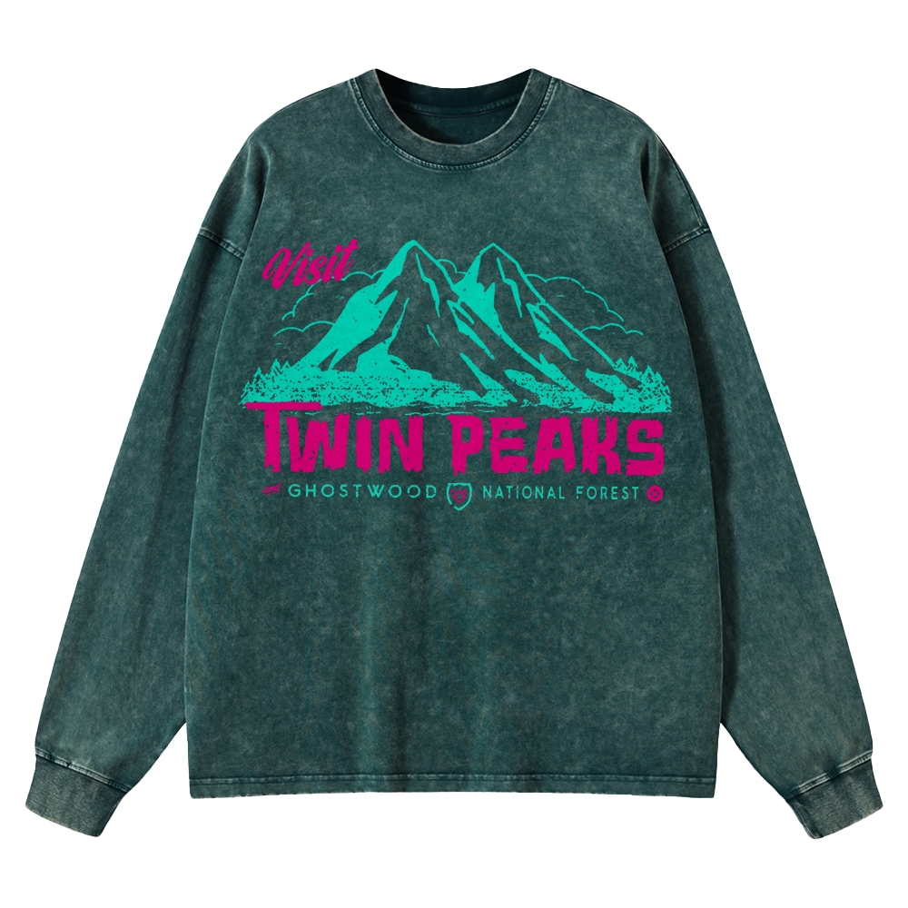 Retro Forest Fictional Nature Reserve Washed Long-Sleeved T-Shirt 