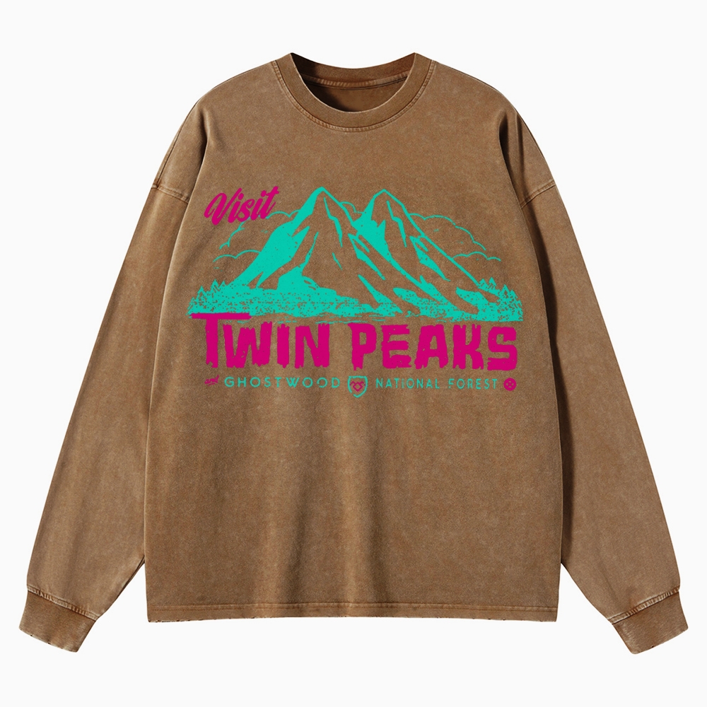 Retro Forest Fictional Nature Reserve Washed Long-Sleeved T-Shirt 