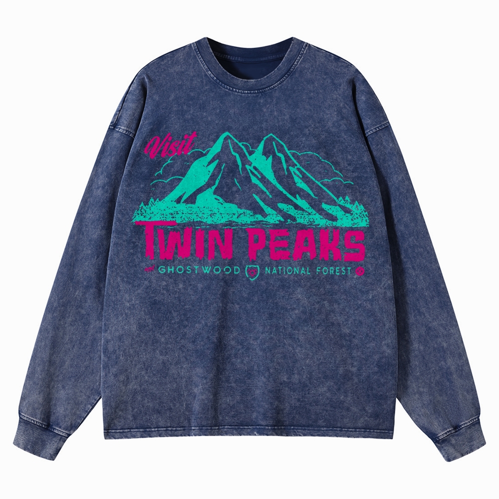 Retro Forest Fictional Nature Reserve Washed Long-Sleeved T-Shirt 