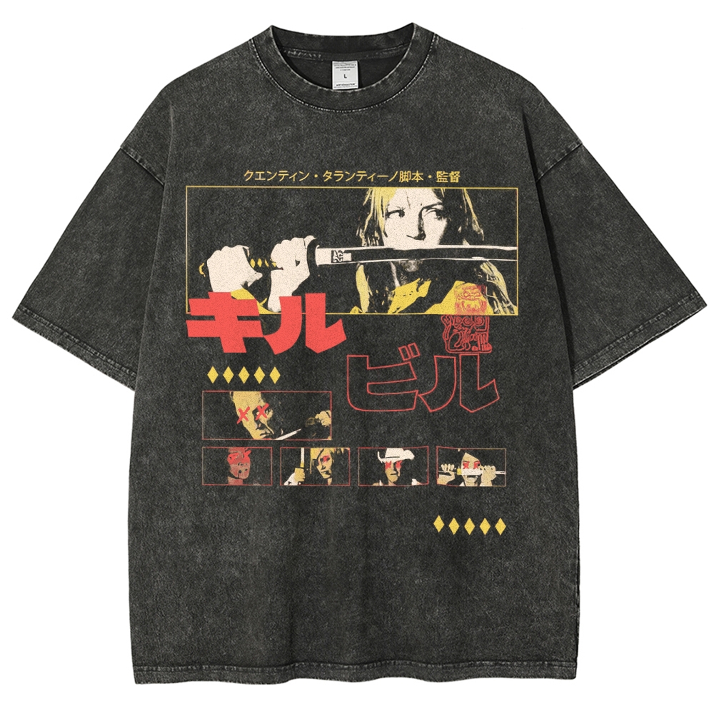 Action Thriller Samurai Graphic Retro Washed T-Shirt