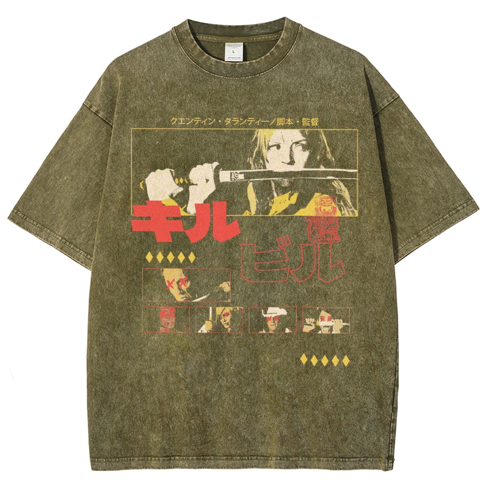 Action Thriller Samurai Graphic Retro Washed T-Shirt