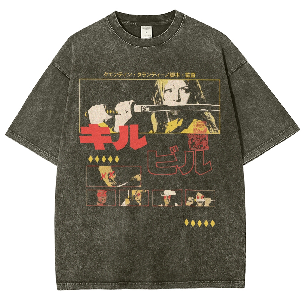 Action Thriller Samurai Graphic Retro Washed T-Shirt