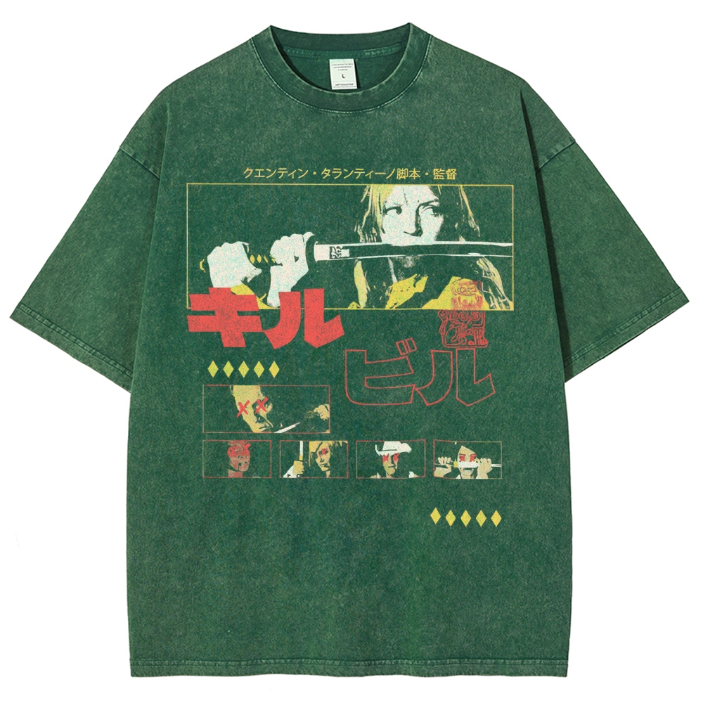 Action Thriller Samurai Graphic Retro Washed T-Shirt