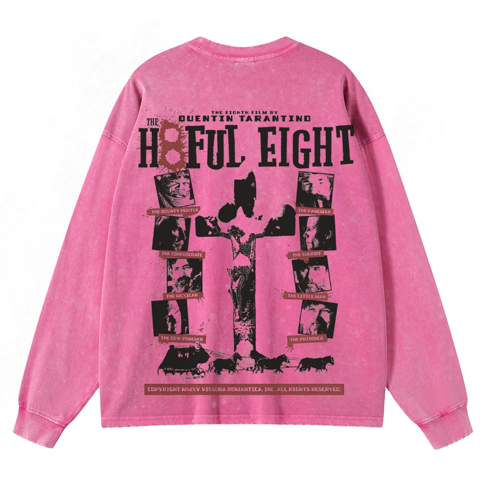 Western Crime Drama Character Graphic Retro Washed Long-Sleeved T-Shirt