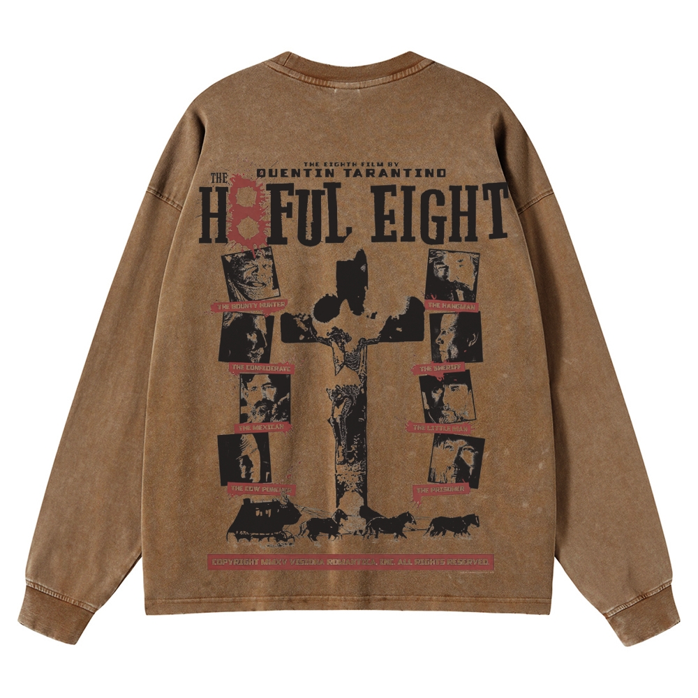 Western Crime Drama Character Graphic Retro Washed Long-Sleeved T-Shirt