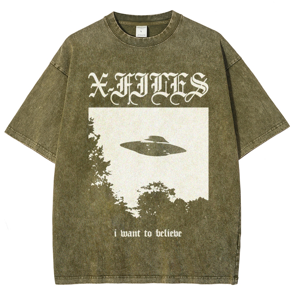 Sci-Fi Mystery UFO Graphic Retro Washed T-Shirt