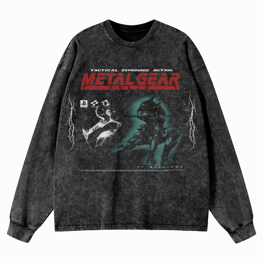 Tactical Espionage Action Graphic Retro Washed Long-Sleeved T-Shirt