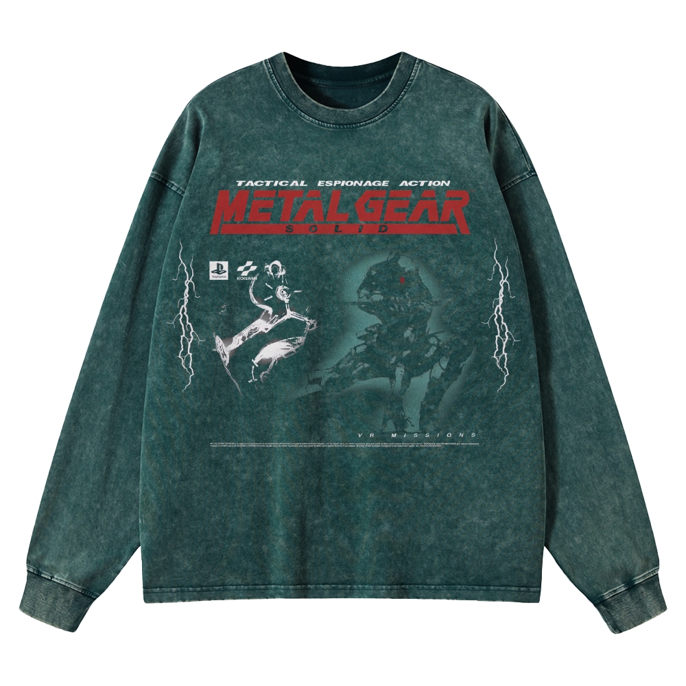 Tactical Espionage Action Graphic Retro Washed Long-Sleeved T-Shirt