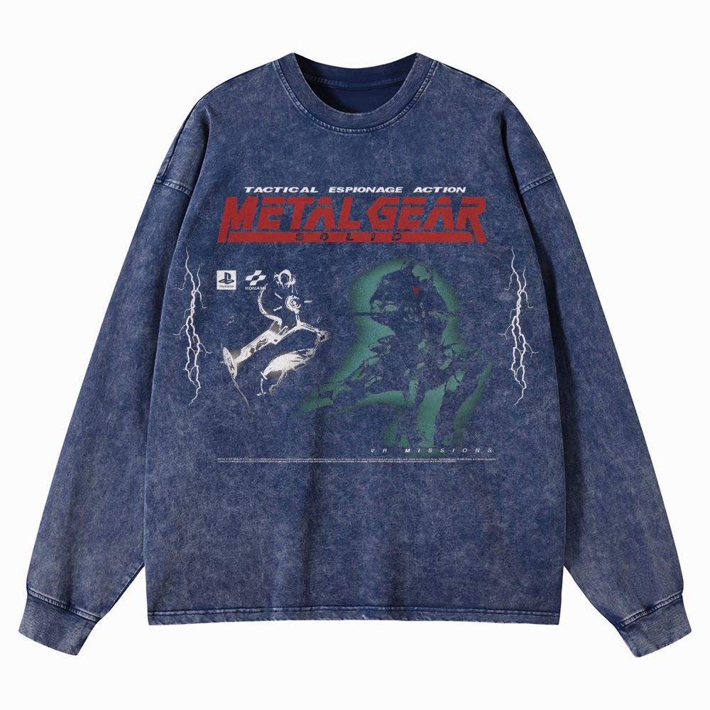 Tactical Espionage Action Graphic Retro Washed Long-Sleeved T-Shirt