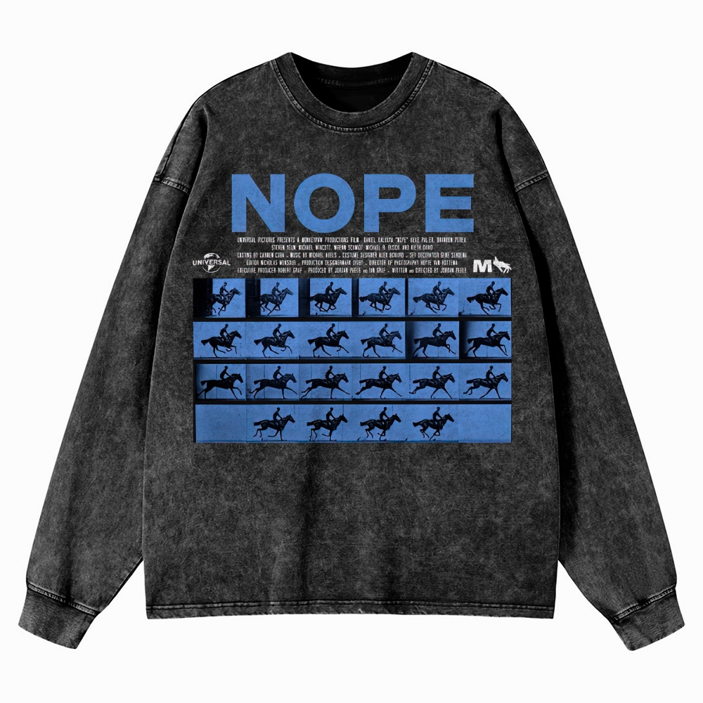 Sci-Fi Horror Western Graphic Retro Washed Long-Sleeved T-Shirt 