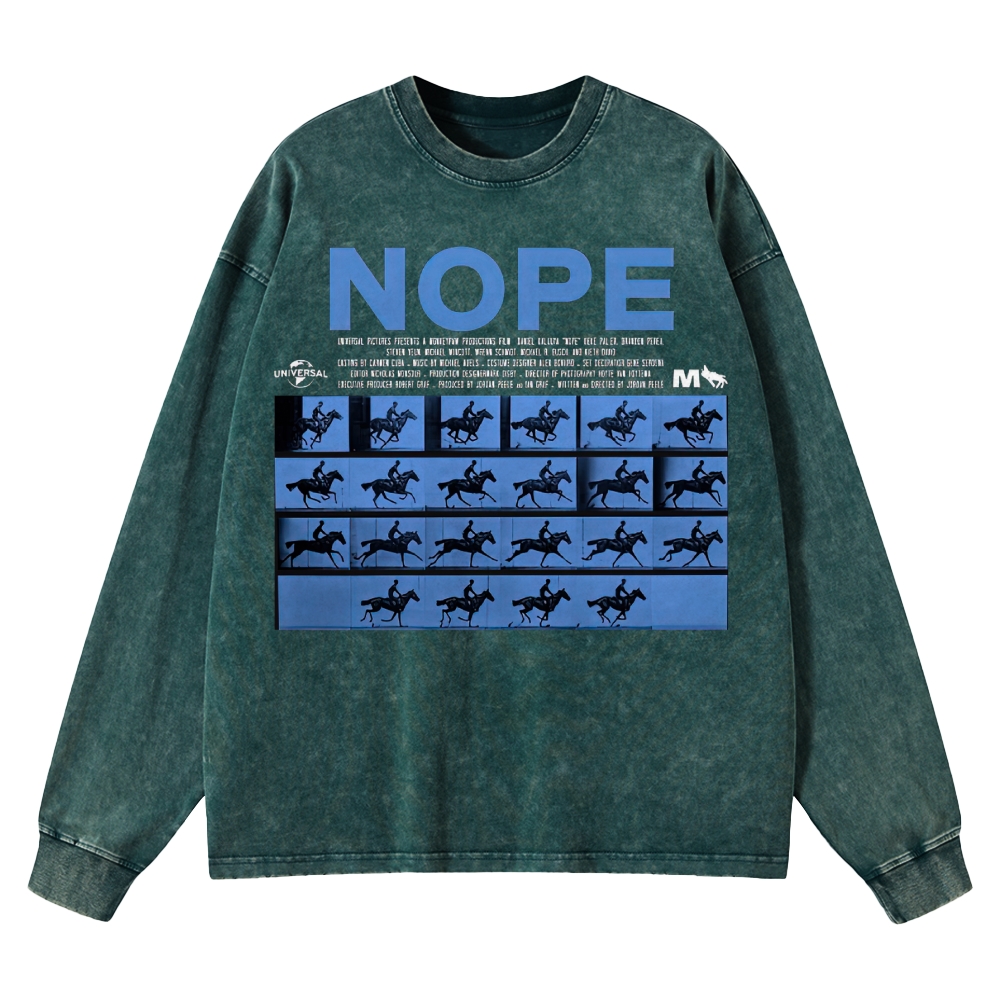 Sci-Fi Horror Western Graphic Retro Washed Long-Sleeved T-Shirt 