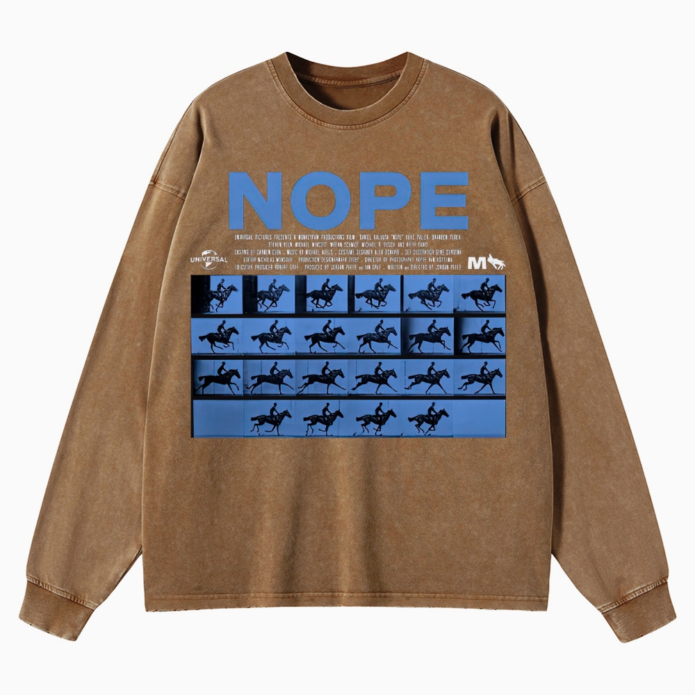 Sci-Fi Horror Western Graphic Retro Washed Long-Sleeved T-Shirt 