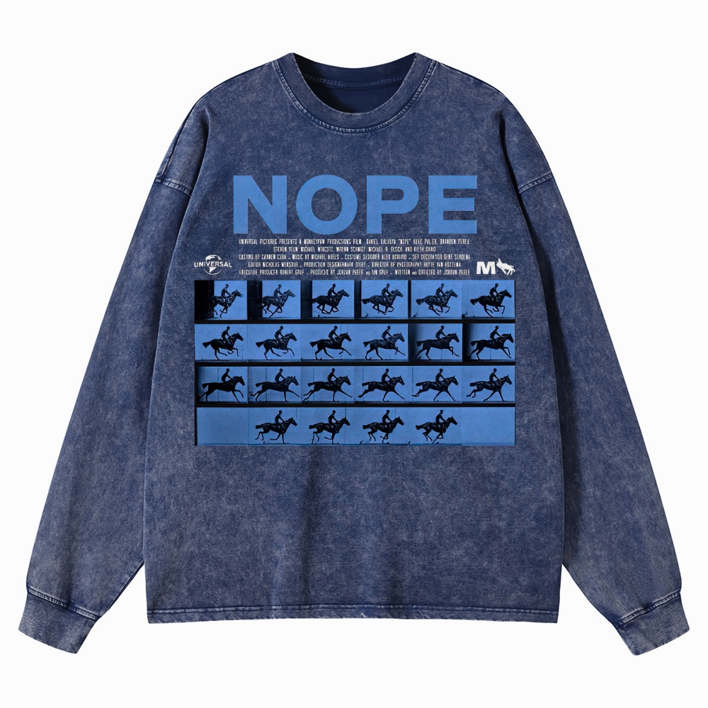 Sci-Fi Horror Western Graphic Retro Washed Long-Sleeved T-Shirt 