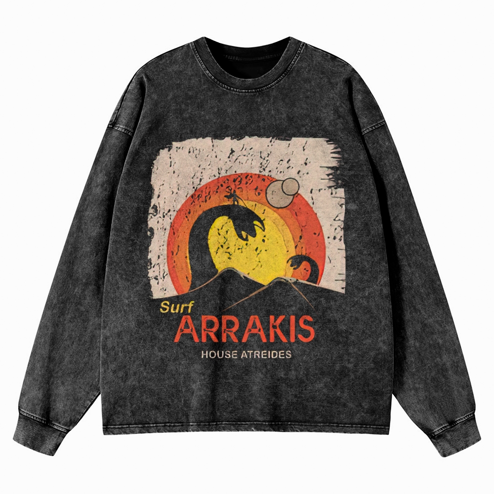 Sci-Fi Dune Planet Graphic Retro Washed Long-Sleeved T-Shirt