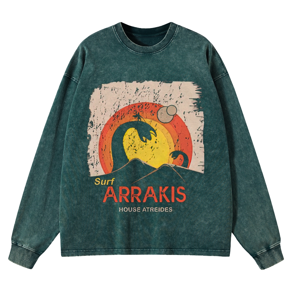 Sci-Fi Dune Planet Graphic Retro Washed Long-Sleeved T-Shirt