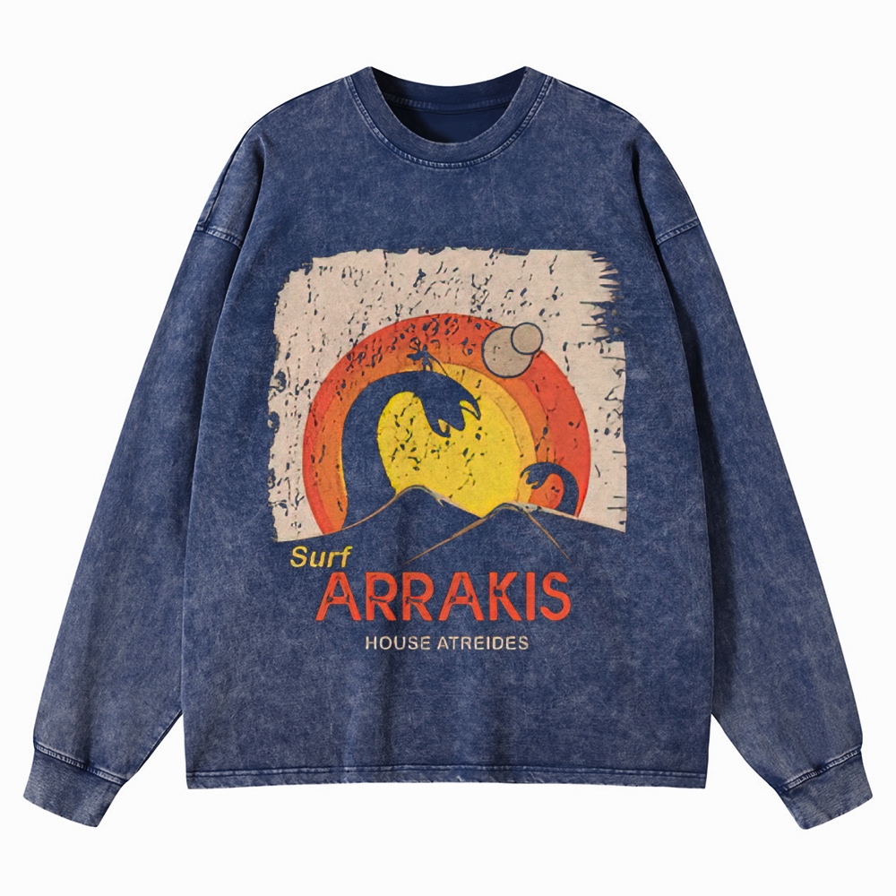 Sci-Fi Dune Planet Graphic Retro Washed Long-Sleeved T-Shirt