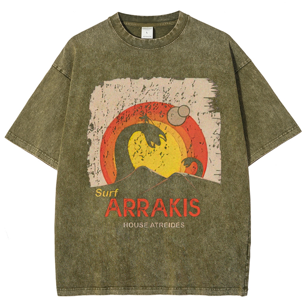 Sci-Fi Dune Planet Graphic Retro Washed T-Shirt