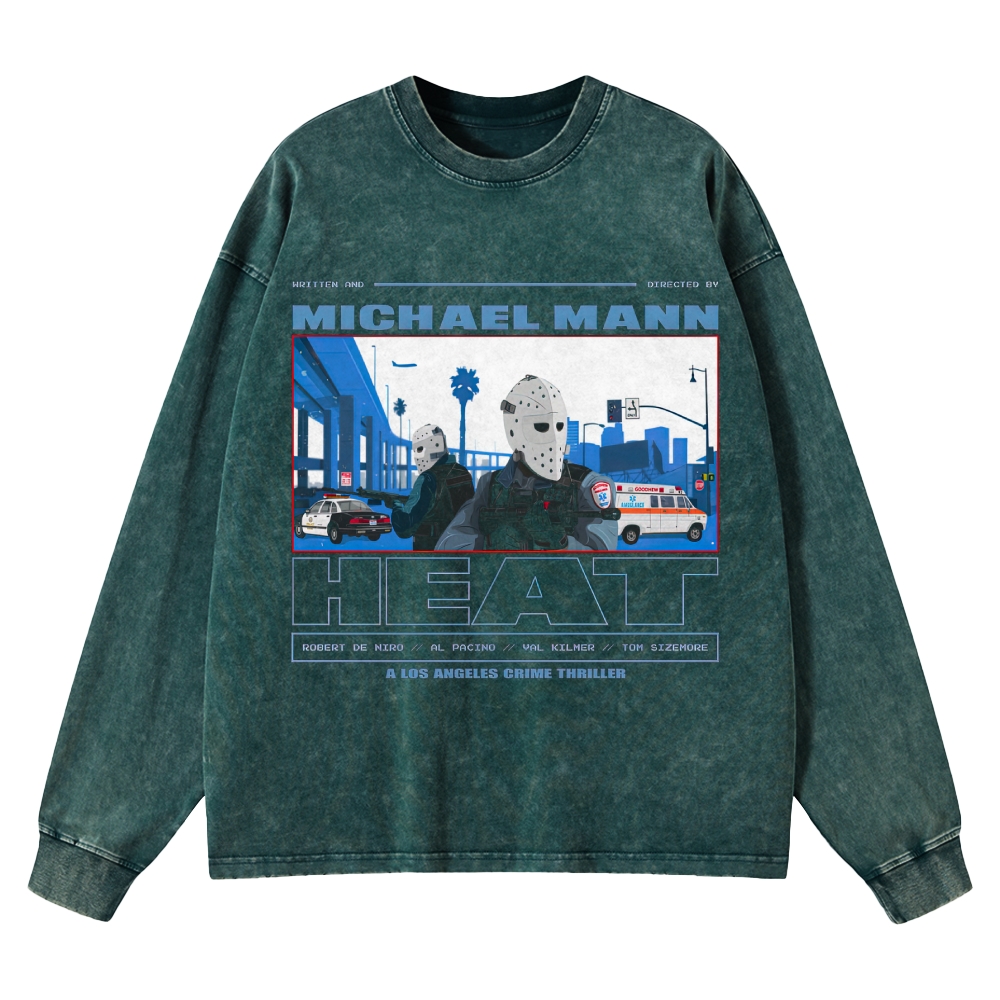 Crime Thriller LA Graphic Retro Washed Long-Sleeved T-Shirt