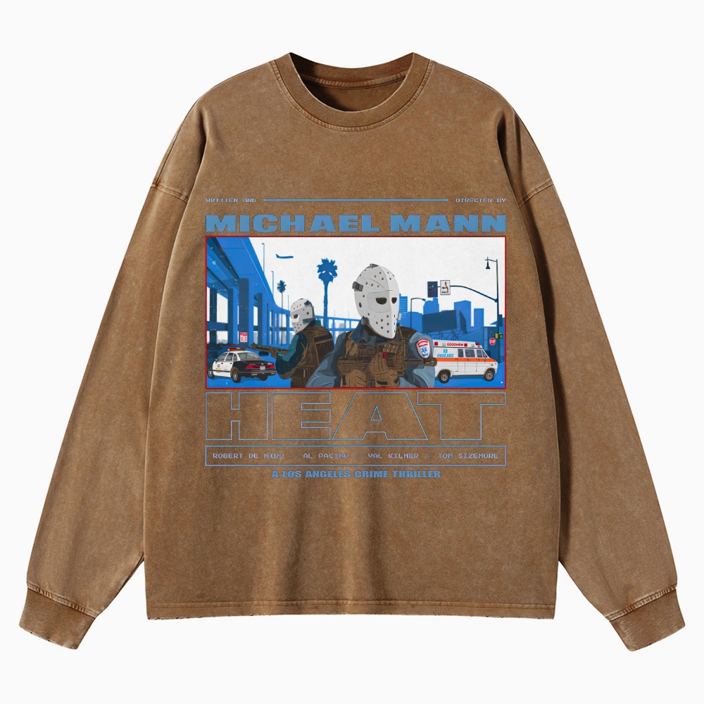 Crime Thriller LA Graphic Retro Washed Long-Sleeved T-Shirt