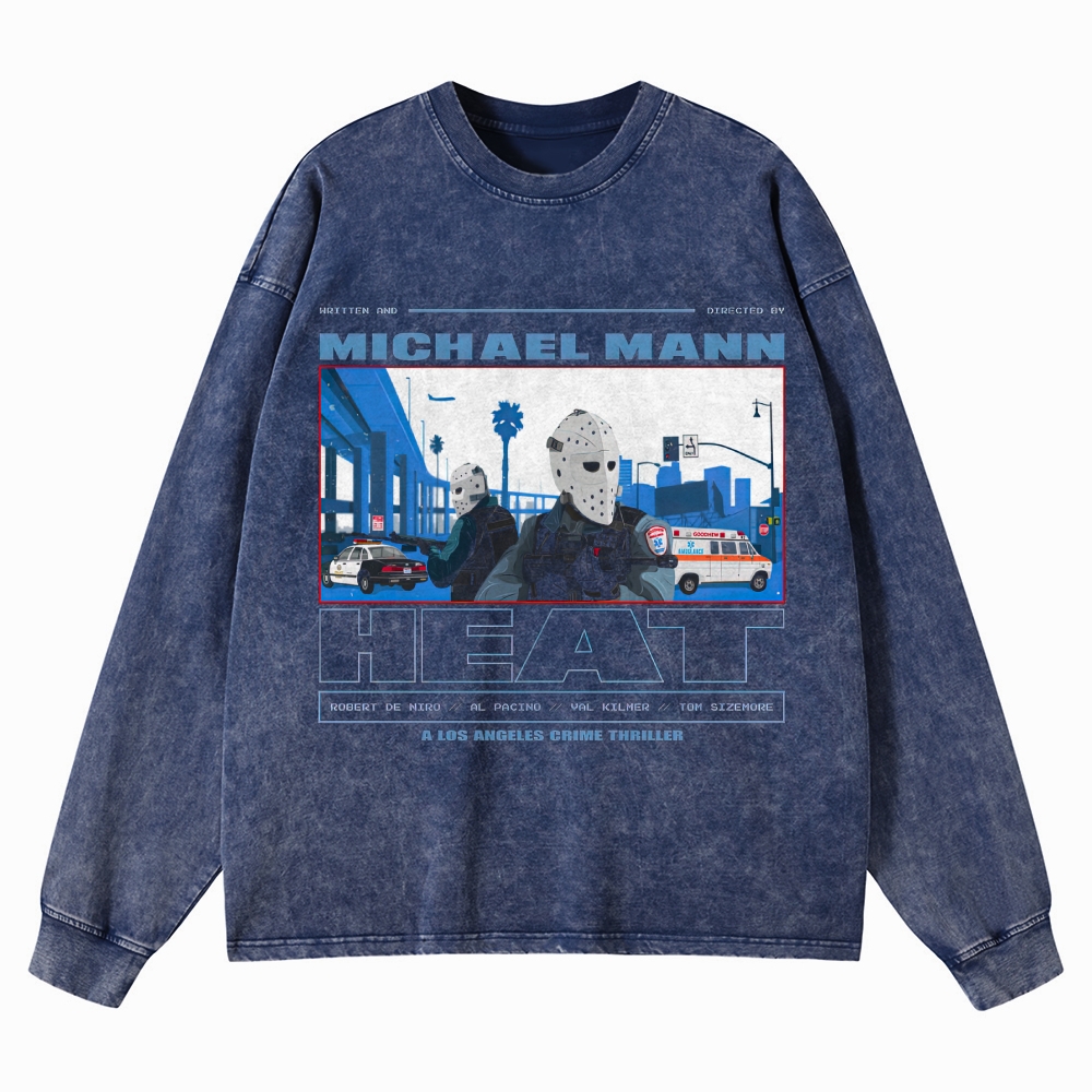 Crime Thriller LA Graphic Retro Washed Long-Sleeved T-Shirt
