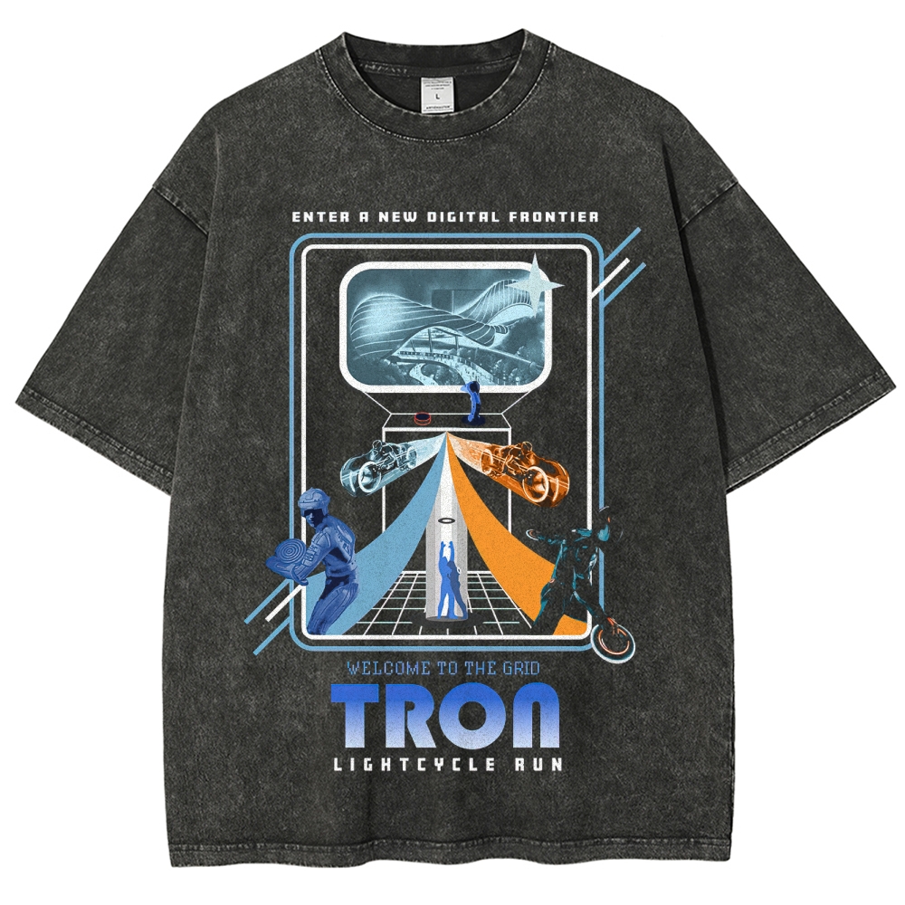 Sci-Fi Digital World Graphic Retro Washed T-Shirt