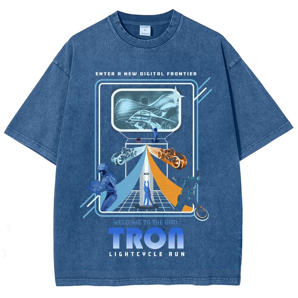 Sci-Fi Digital World Graphic Retro Washed T-Shirt