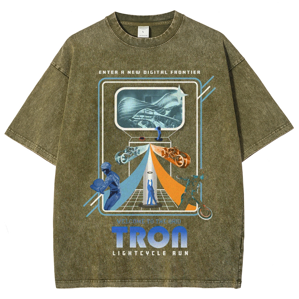Sci-Fi Digital World Graphic Retro Washed T-Shirt