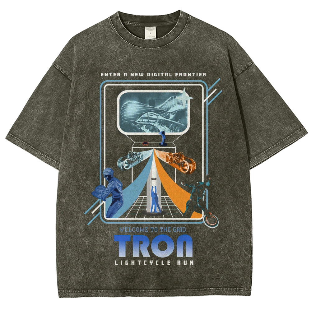 Sci-Fi Digital World Graphic Retro Washed T-Shirt