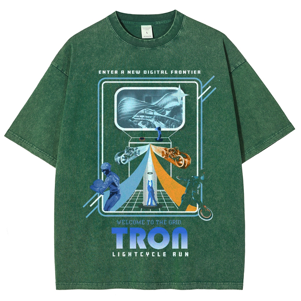 Sci-Fi Digital World Graphic Retro Washed T-Shirt