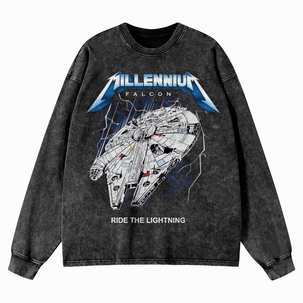 Sci-Fi Galactic Thunder Washed Long-Sleeved T-Shirt 