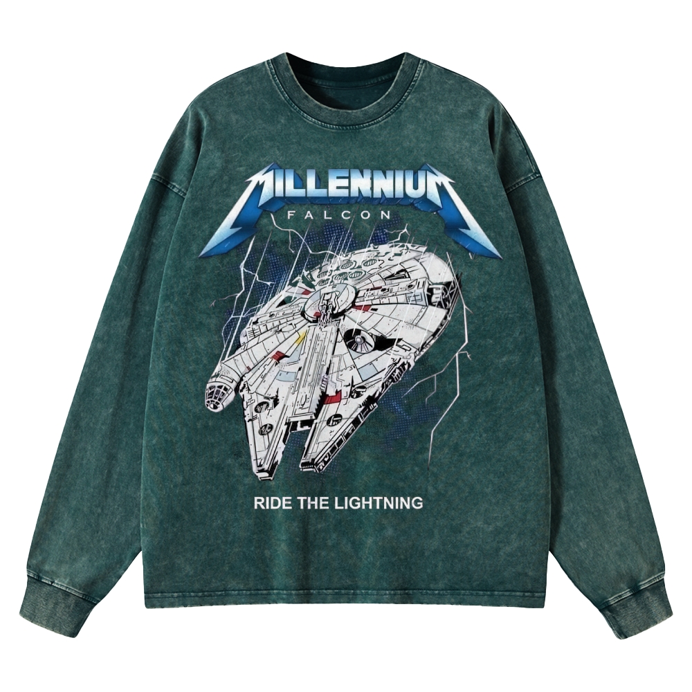 Sci-Fi Galactic Thunder Washed Long-Sleeved T-Shirt 