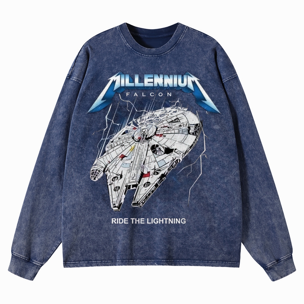 Sci-Fi Galactic Thunder Washed Long-Sleeved T-Shirt 