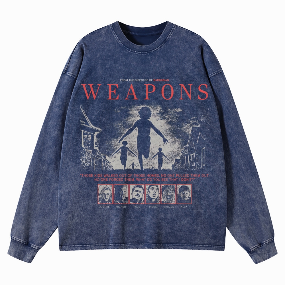 Supernatural Thriller Character Graphic Retro Washed Long-Sleeved T-Shirt