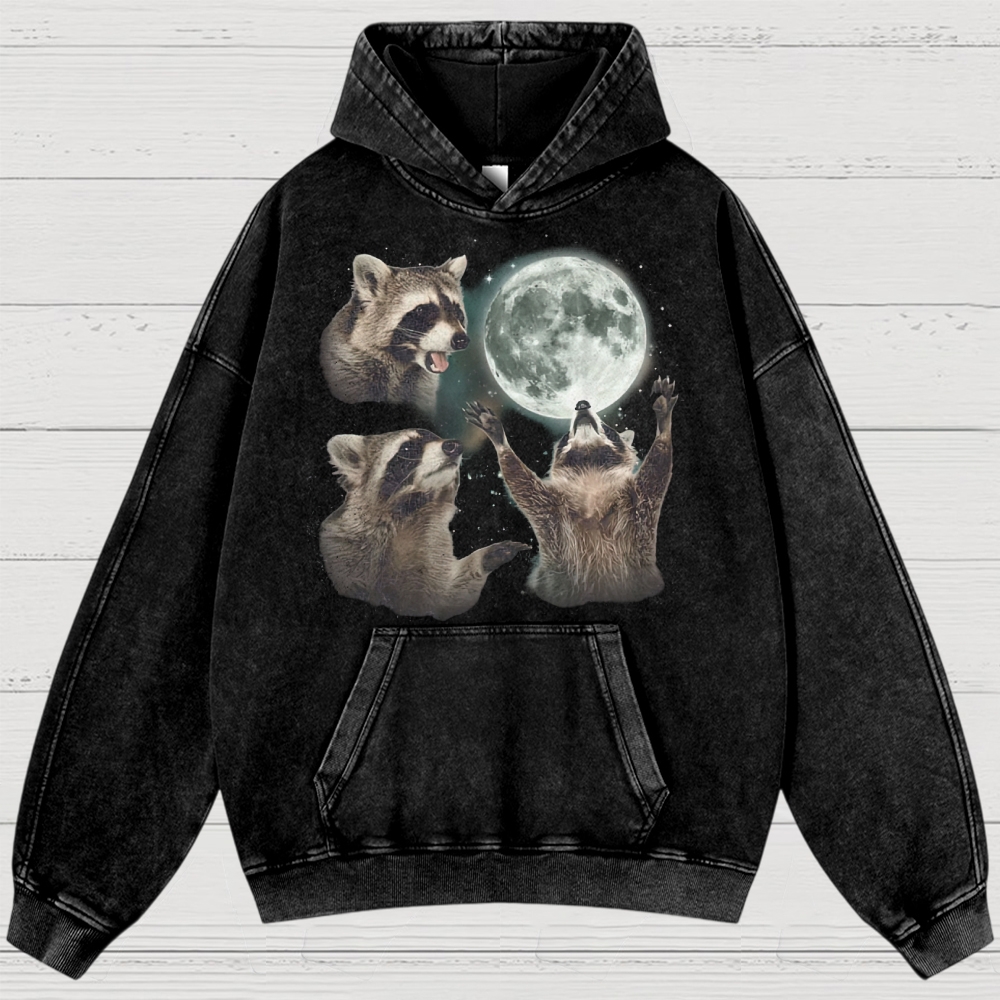 Three Raccoon Moon Washed Hoodies 