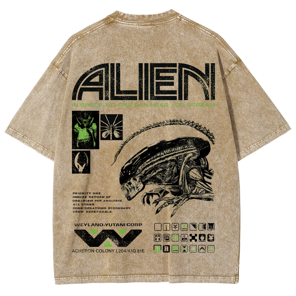 Sci-Fi Horror Extraterrestrial Graphic Retro Washed T-Shirt