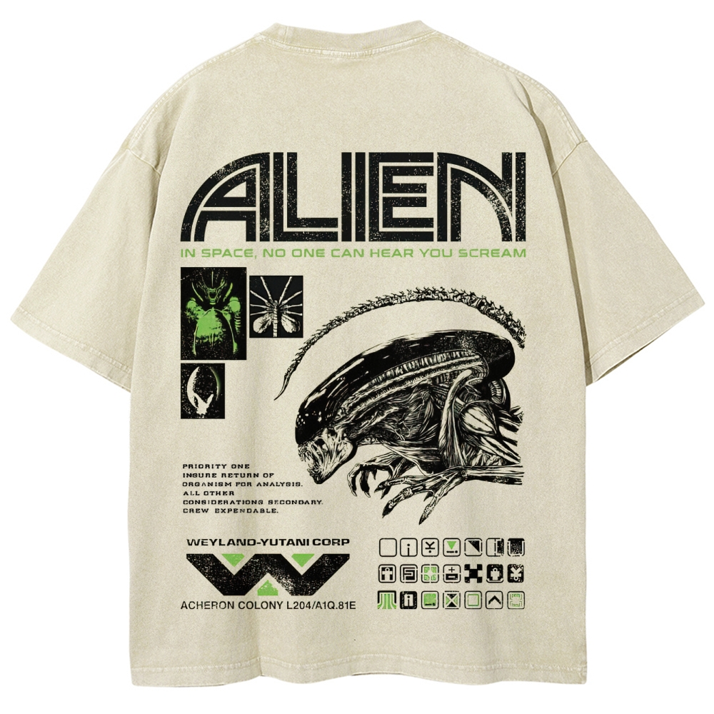 Sci-Fi Horror Extraterrestrial Graphic Retro Washed T-Shirt