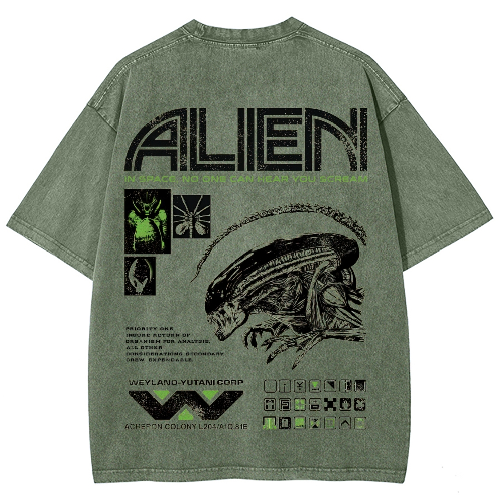 Sci-Fi Horror Extraterrestrial Graphic Retro Washed T-Shirt