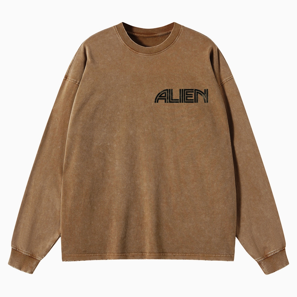 Sci-Fi Horror Extraterrestrial Graphic Retro Washed Long-Sleeved T-Shirt