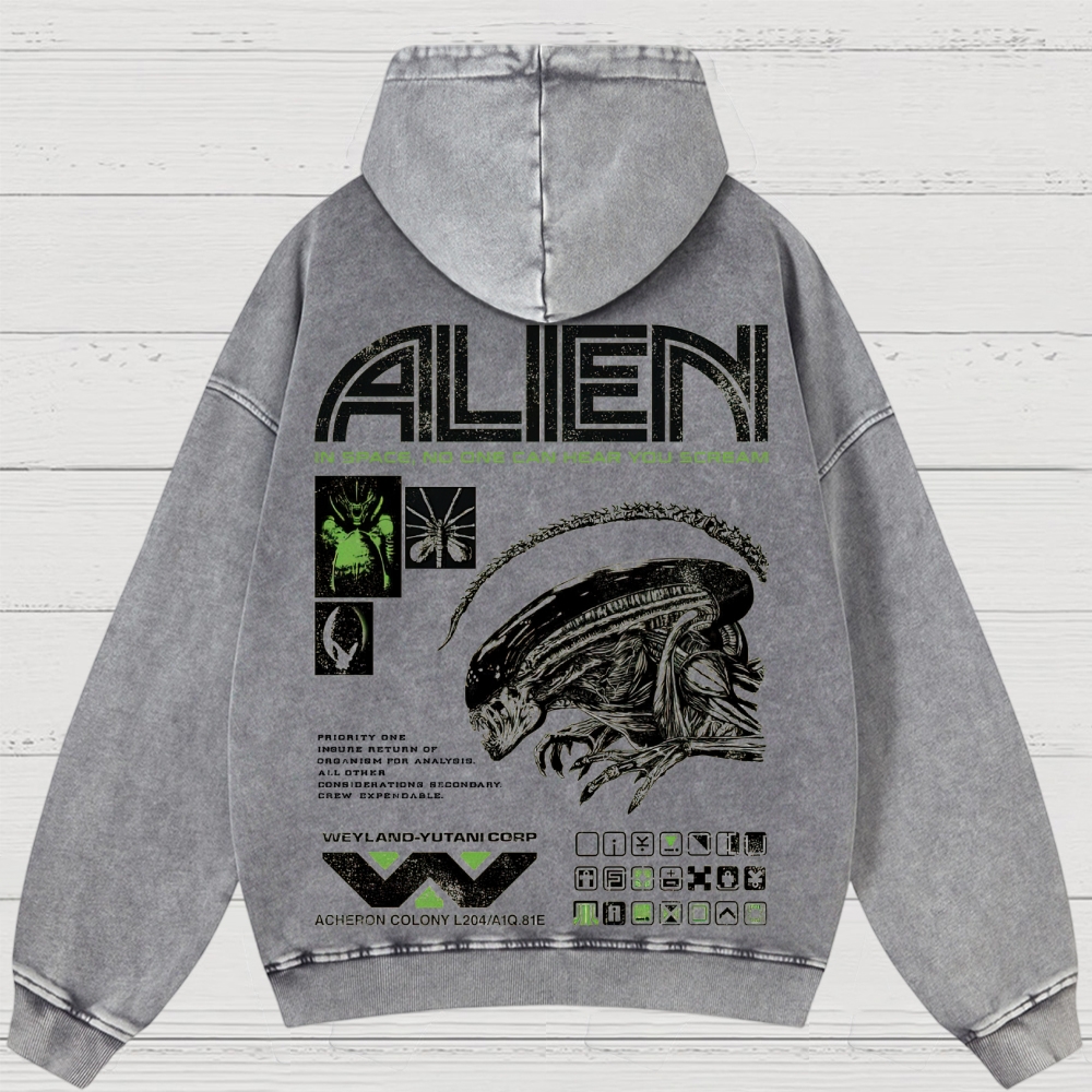 Sci-Fi Horror Extraterrestrial Graphic Retro Washed Hoodies 