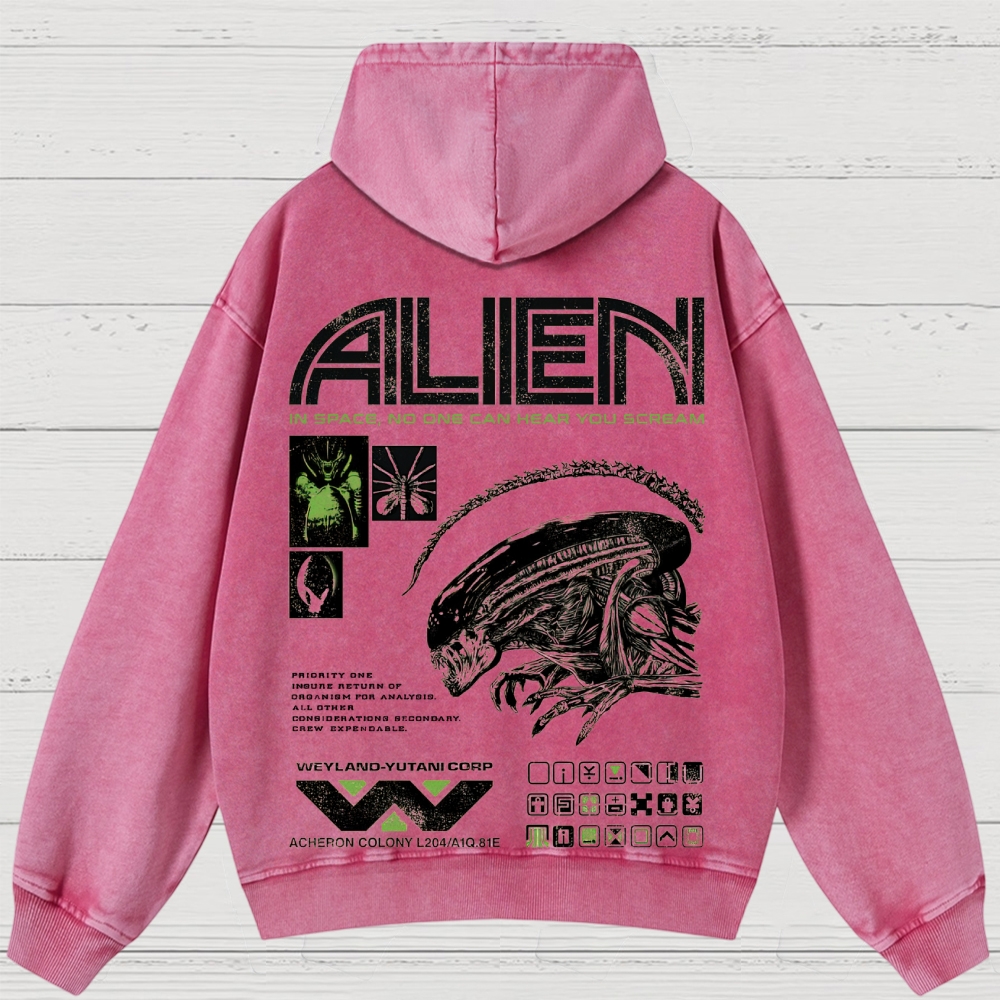 Sci-Fi Horror Extraterrestrial Graphic Retro Washed Hoodies 