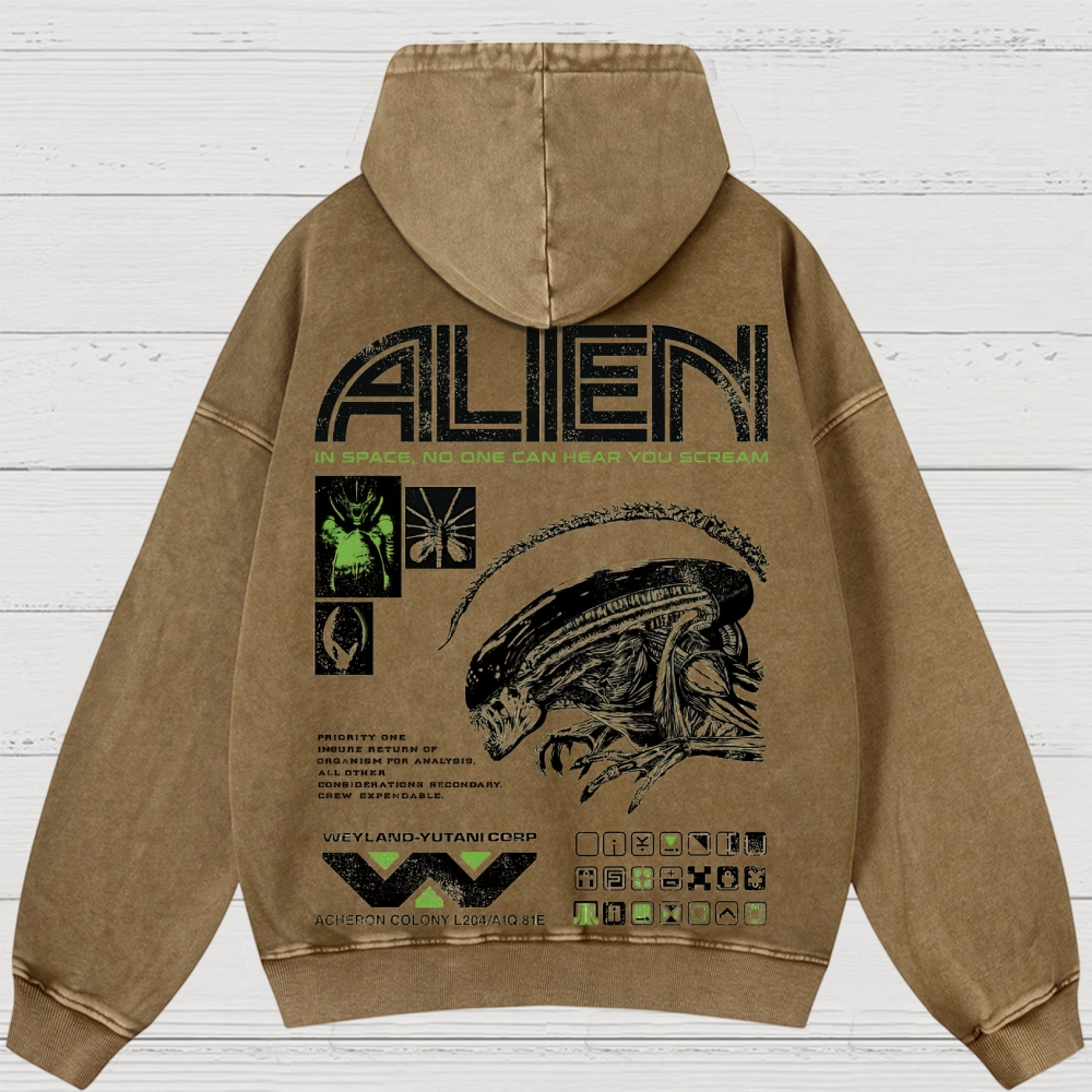 Sci-Fi Horror Extraterrestrial Graphic Retro Washed Hoodies 