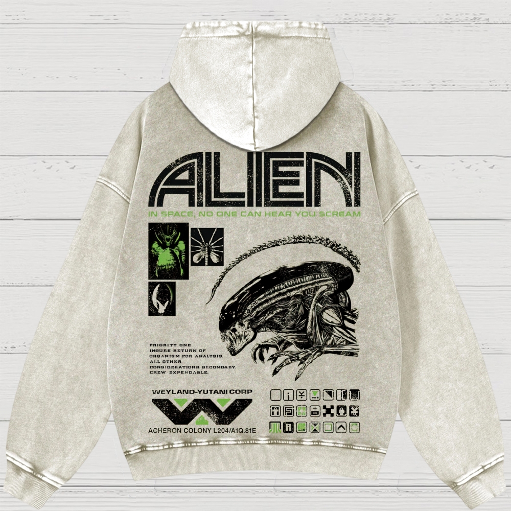 Sci-Fi Horror Extraterrestrial Graphic Retro Washed Hoodies 