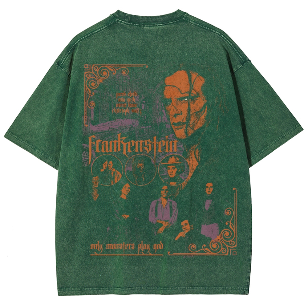 Gothic Horror Monster Graphic Retro Washed T-Shirt