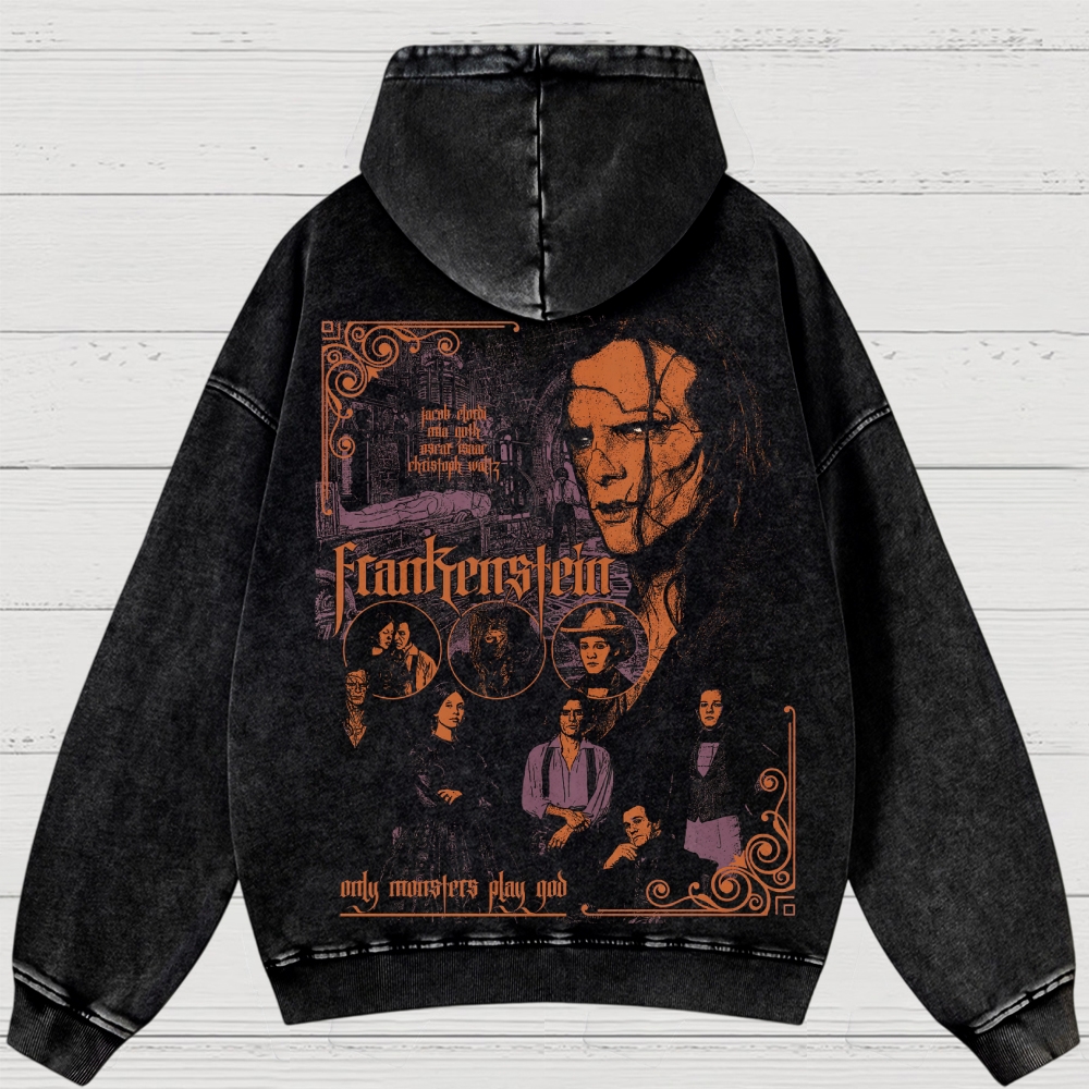 Gothic Horror Monster Graphic Washed Hoodies
